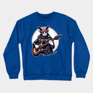 Devon Rex Cat Playing Guitar Crewneck Sweatshirt